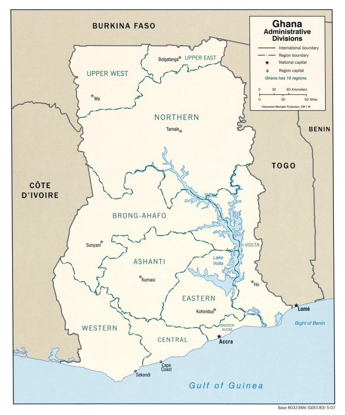 غانا خريطة المناطق والمقاطعات